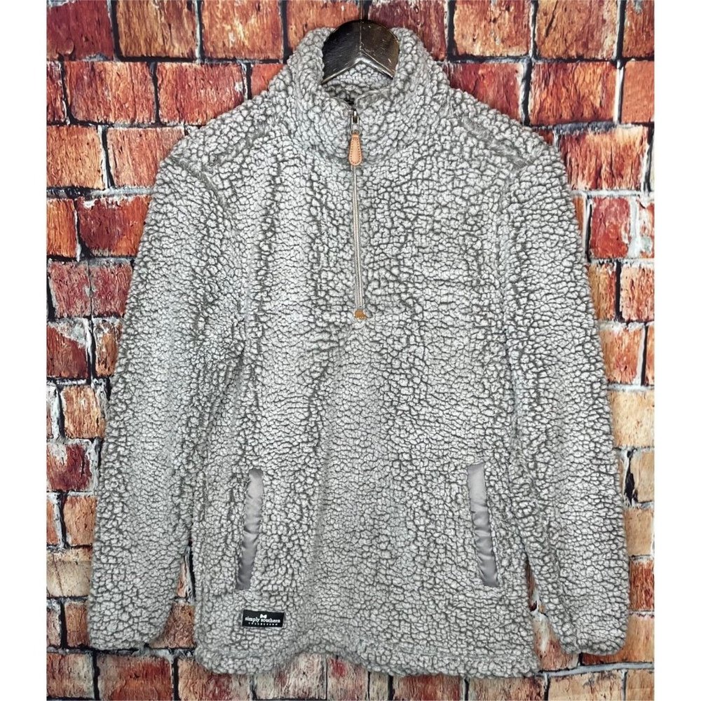 Simply Southern Women’s Sweater Small Gray Sherpa 1/4 Zip Pullover Jacket